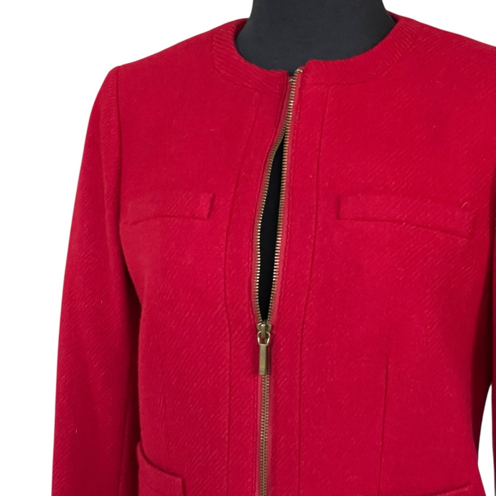Lauren Ralph Lauren Red Wool Blend Women's Blazer Sz 4 Zipper Jacket Collarless - Picture 2 of 13